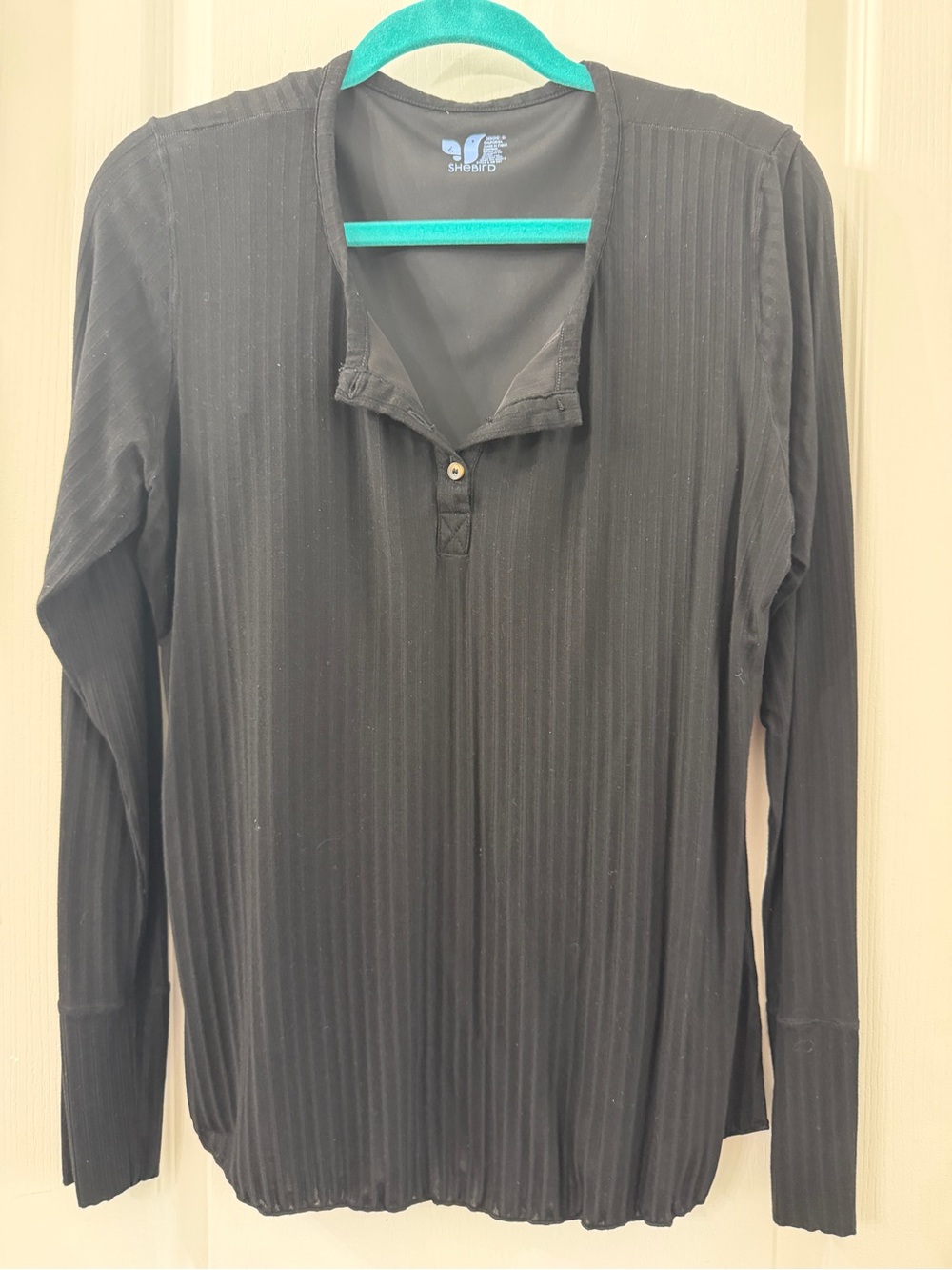 Womens Shebird Long-Sleeve Black Shirt with Built-in Bra